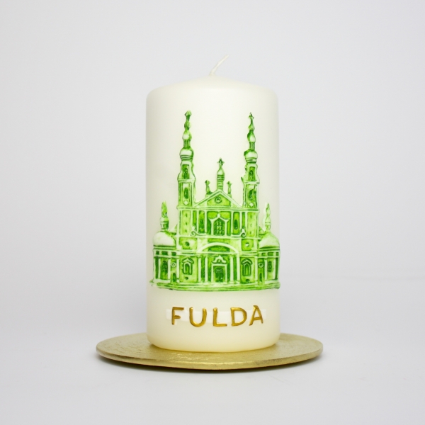 Kerze Fuldaer Dom | Fuldakerze | Elfenbein mit grünem Dom